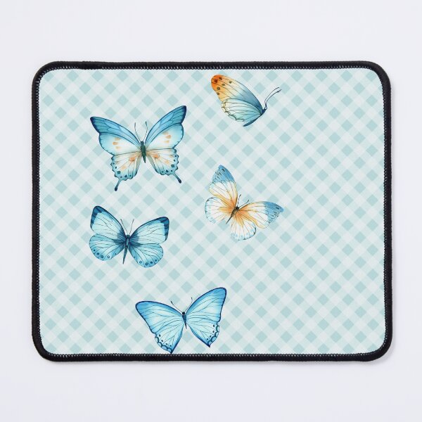 Item preview, Delicate Gingham and Butterflies Aesthetic, blue and cream orange watercolor painted butterflies designed and sold by Orianah.