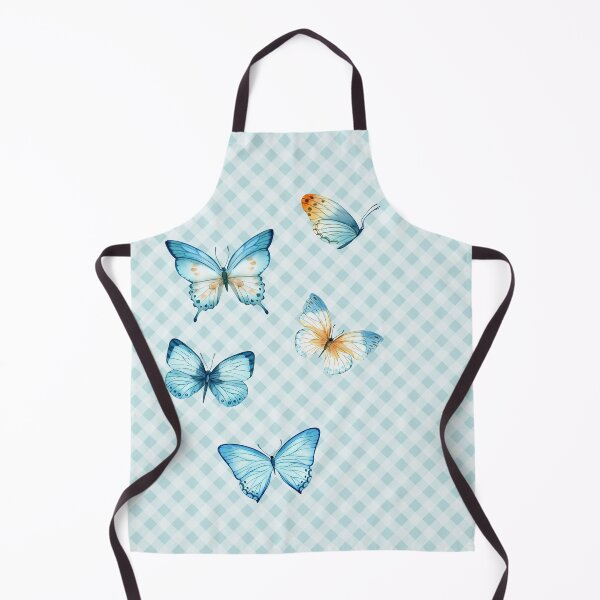 Item preview, Delicate Gingham and Butterflies Aesthetic, blue and cream orange watercolor painted butterflies designed and sold by Orianah.