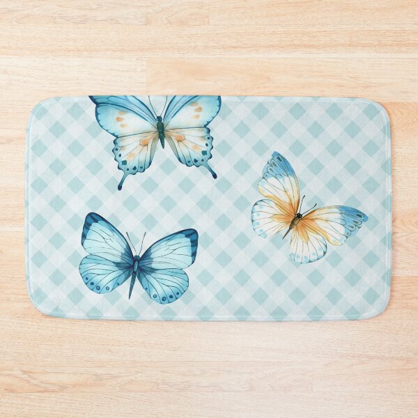 Item preview, Delicate Gingham and Butterflies Aesthetic, blue and cream orange watercolor painted butterflies designed and sold by Orianah.