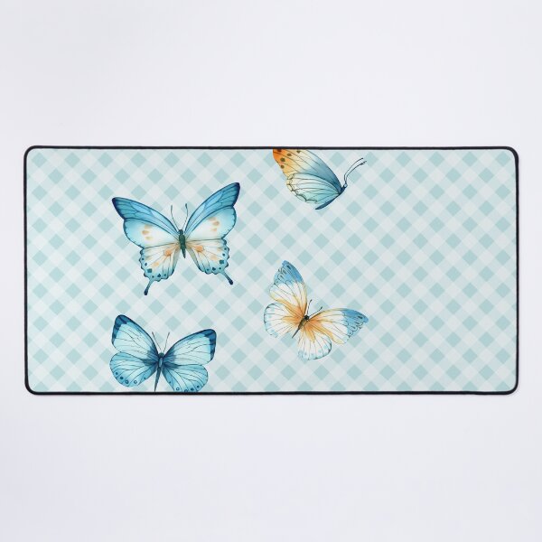 Item preview, Delicate Gingham and Butterflies Aesthetic, blue and cream orange watercolor painted butterflies designed and sold by Orianah.