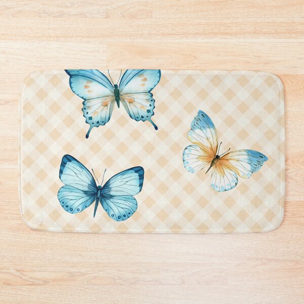 Item preview, Delicate Gingham and Butterflies Aesthetic, blue and cream orange watercolor painted butterflies designed and sold by Orianah.