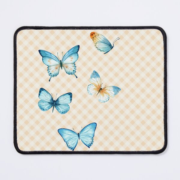 Item preview, Delicate Gingham and Butterflies Aesthetic, blue and cream orange watercolor painted butterflies designed and sold by Orianah.