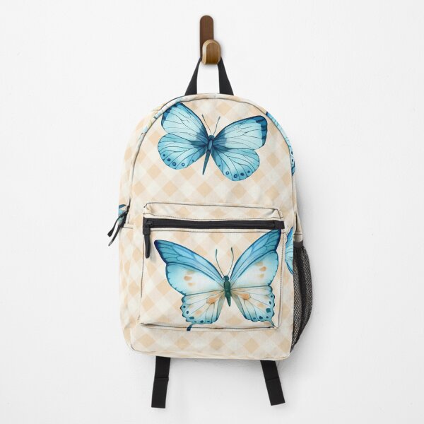 Item preview, Delicate Gingham and Butterflies Aesthetic, blue and cream orange watercolor painted butterflies designed and sold by Orianah.