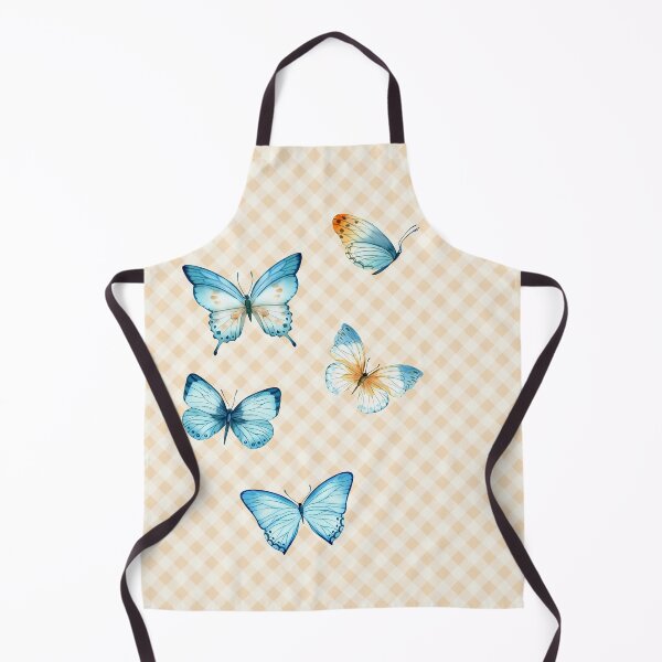 Item preview, Delicate Gingham and Butterflies Aesthetic, blue and cream orange watercolor painted butterflies designed and sold by Orianah.