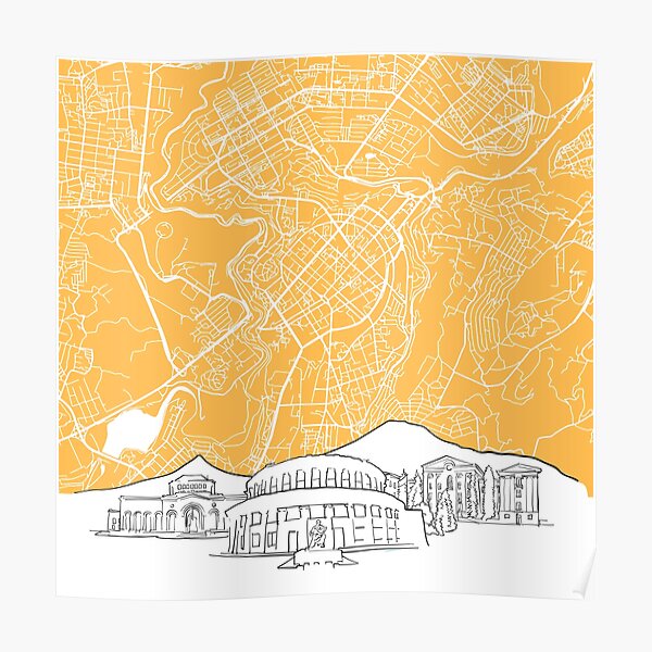 Yerevan Armenia Background Map Poster