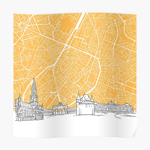 Brussels Belgium Skyline Map Poster