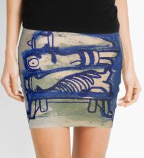 Blue stacked Mini Skirt
