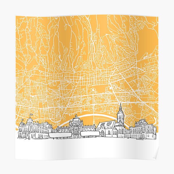 Zagreb Croatia Skyline Map Poster