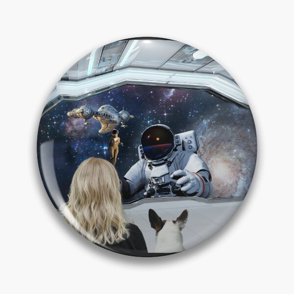 Item preview, Encounter Beyond the Stars. Family inside Spaceship watching the Astronaut doing a Space Walk when an Alien Ship arrives designed and sold by SnarkyTeesMugs.