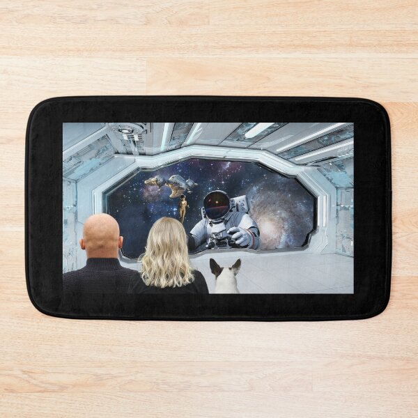Item preview, Encounter Beyond the Stars. Family inside Spaceship watching the Astronaut doing a Space Walk when an Alien Ship arrives designed and sold by SnarkyTeesMugs.