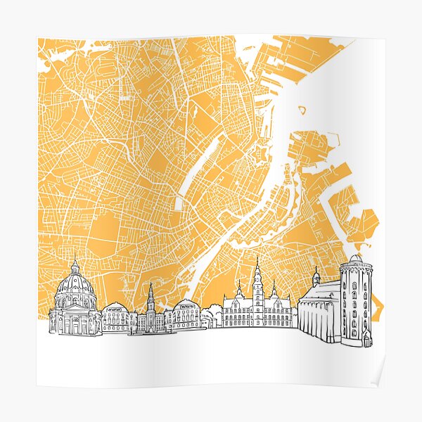Copenhagen Denmark Skyline Map Poster