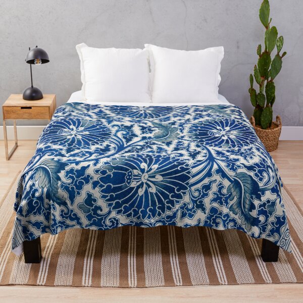 Item preview, Vintage Chinese Ornament Blue Floral Pattern By Owen Jones ,Antique,Retro,flower,botanical,aesthetic,classic,china, designed and sold by Tamas Das.