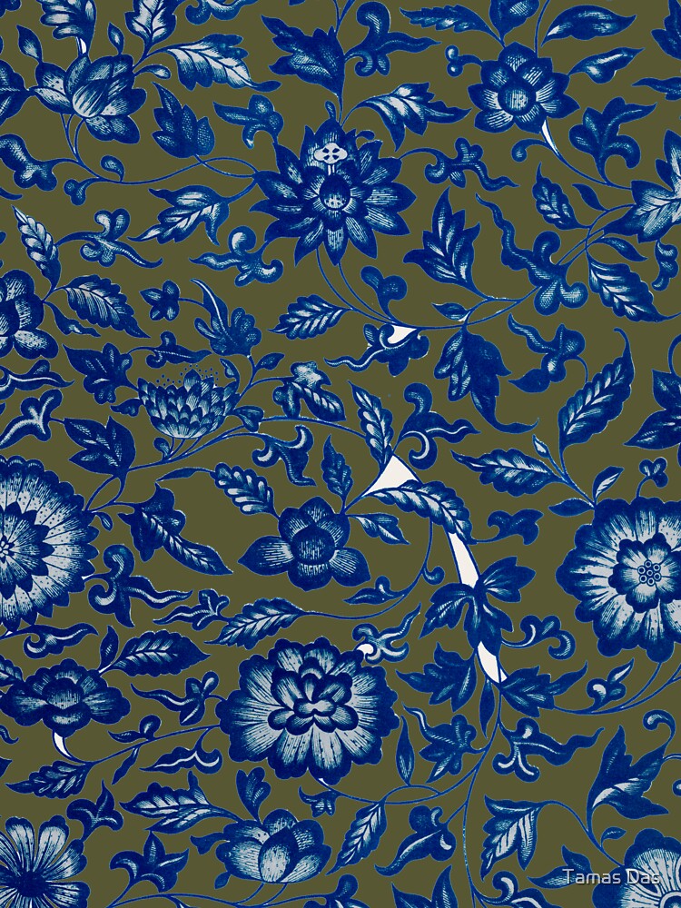 Vintage Chinese Ornament Blue Floral Pattern By Owen Jones ,Antique,Retro ,flower,botanical,aesthetic,classic,china, Essential T-Shirt for Sale by  Tamas Das