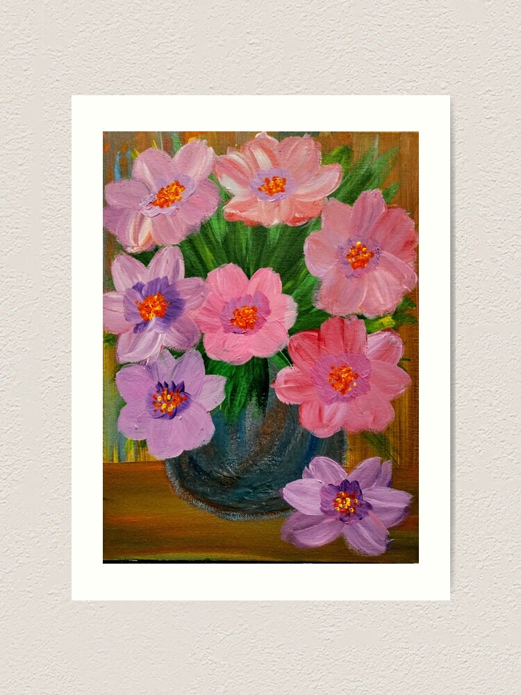 Alternate view of Abstract flowers metallic blue and turquoise vase Art Print