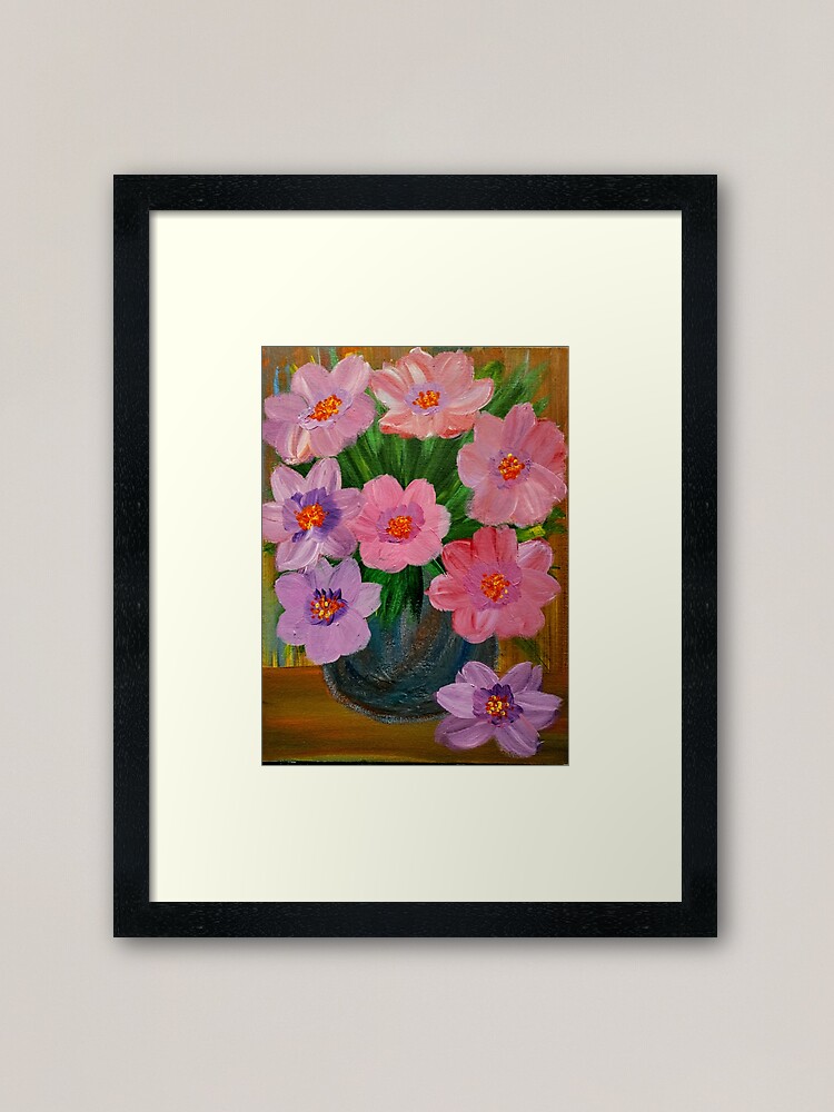 Alternate view of Abstract flowers metallic blue and turquoise vase  Framed Art Print
