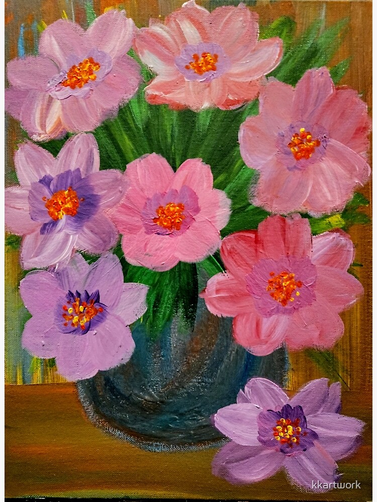 Abstract flowers metallic blue and turquoise vase by kkartwork