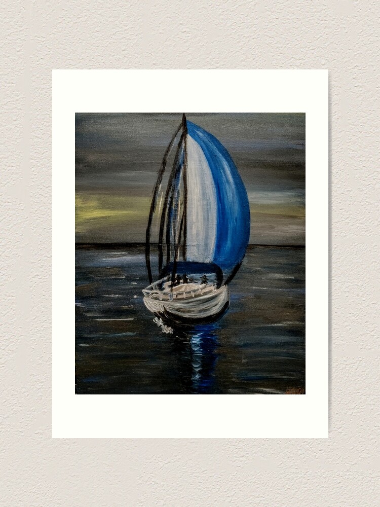 Alternate view of A father and his two sons out for a evening ⛵️ sailing at sunset . Art Print