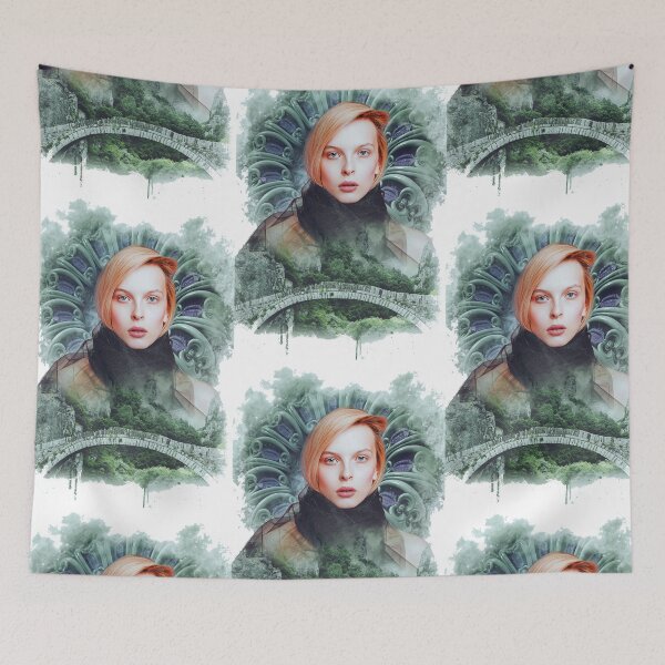 Item preview, Female portrait green on bridge designed and sold by SuperMerchMan.