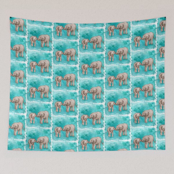 Item preview, Baby Elephant Love - sepia on teal watercolour designed and sold by Perrin Le Feuvre.