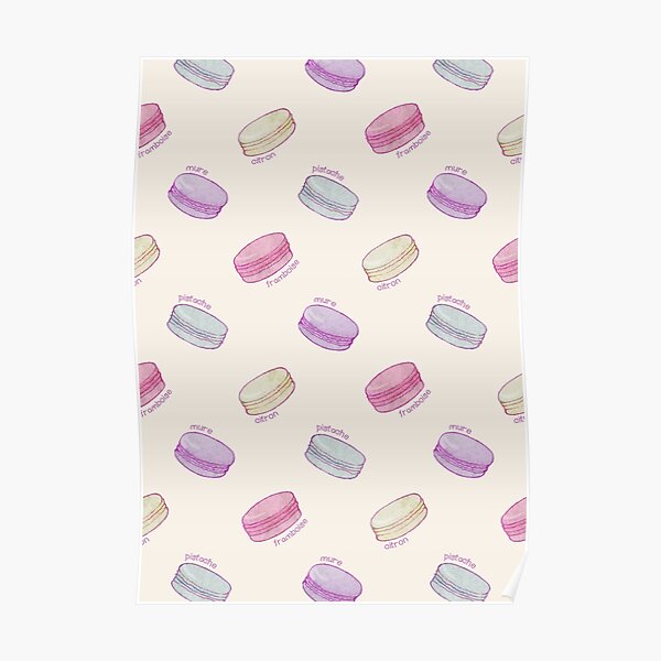 French Macaron Pattern - raspberry, pistachio, lemon & blueberry Poster