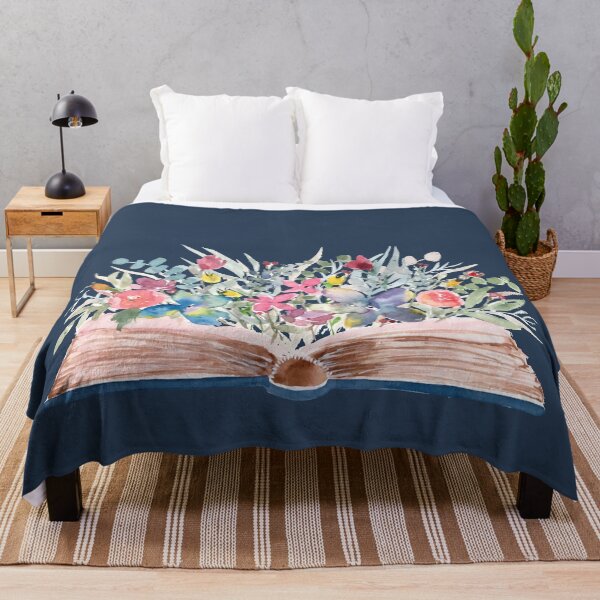 Item preview, Watercolor Open Book with Florals on Navy designed and sold by Harpley Design Studio.