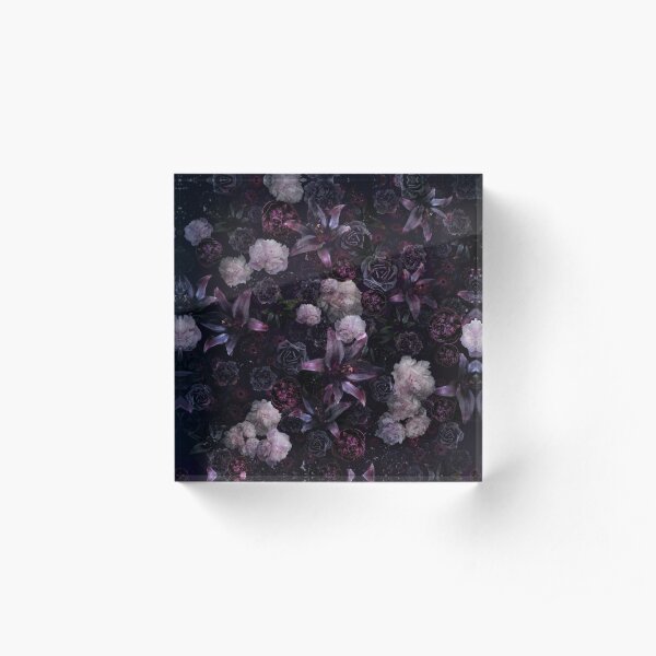 Midsummer Nights Dream #Dark Floral #Midnight #Black #Rose #Night Acrylic Block