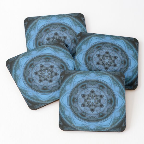 Item preview, radial shades of turquoise blue floral fantasy in square format designed and sold by mister-john.