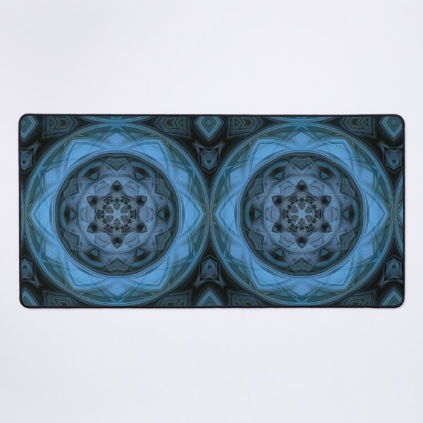 Item preview, radial shades of turquoise blue floral fantasy in square format designed and sold by mister-john.