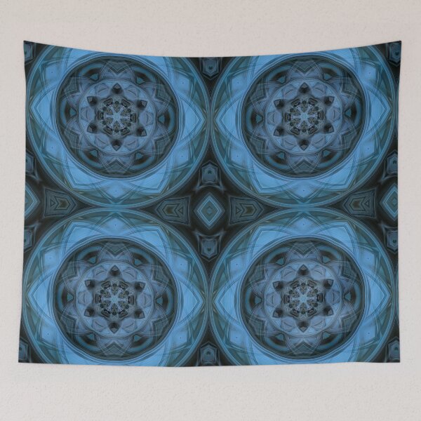 Item preview, radial shades of turquoise blue floral fantasy in square format designed and sold by mister-john.