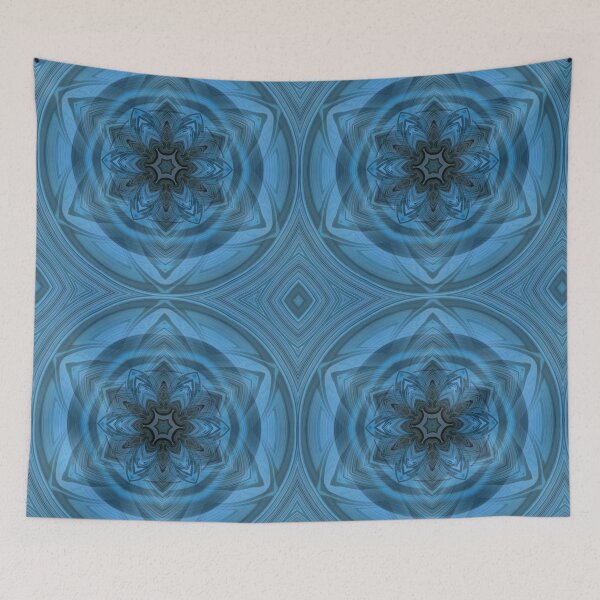 Item preview, elegant shades of turquoise blue floral fantasy in square format designed and sold by mister-john.