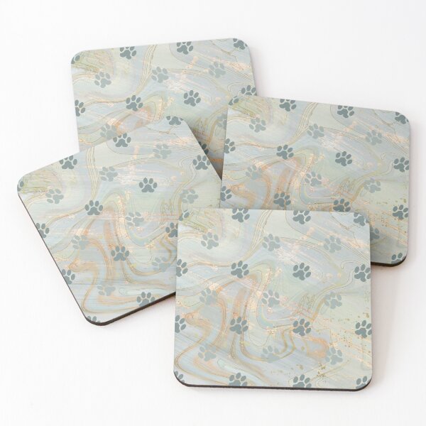 Item preview, green and gold watercolor marble background with dog and cat paw print designed and sold by Beeroclock.