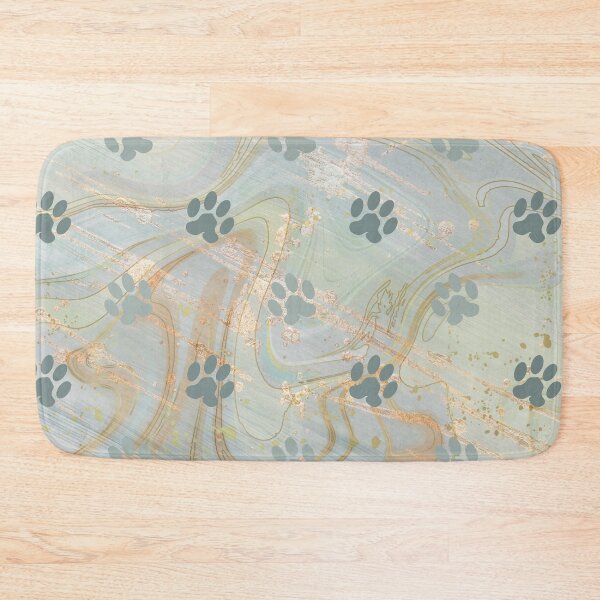 Item preview, green and gold watercolor marble background with dog and cat paw print designed and sold by Beeroclock.