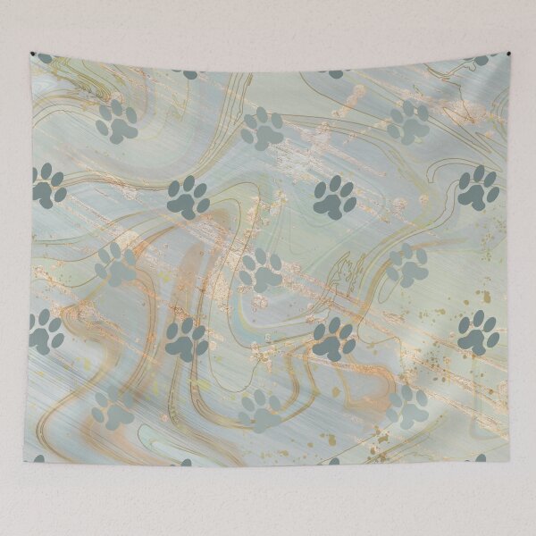 Item preview, green and gold watercolor marble background with dog and cat paw print designed and sold by Beeroclock.