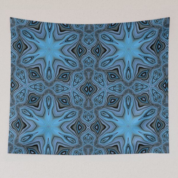 Item preview, colourful shades of turquoise blue floral fantasy in square format designed and sold by mister-john.