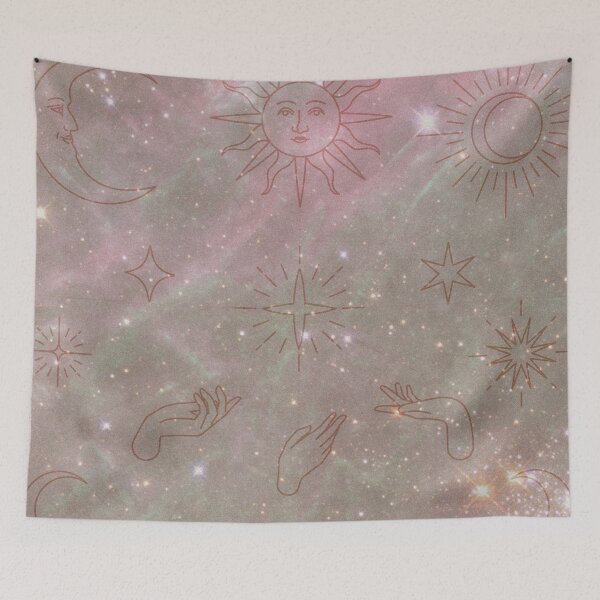 Item preview, pink and gold astrology stars and galaxy pattern designed and sold by Beeroclock.