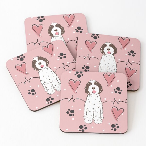 Item preview, Love Chocolate White Portuguese Water Dog - Pink Background designed and sold by Lulupainting.
