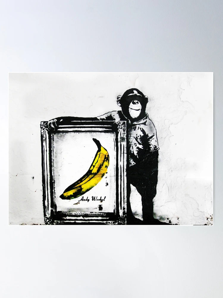 肉筆☆油絵☆F20号『シーソー(平等）を望む子供たち』Banksy/模写 Chimp With Framed Banana - Andy Warhol Banksy