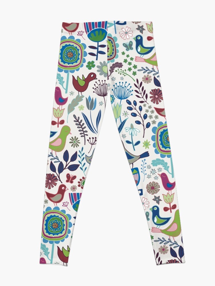 Alternate view of Birds and Blooms - Iznik - Pretty Floral Bird Pattern by Cecca Designs Leggings