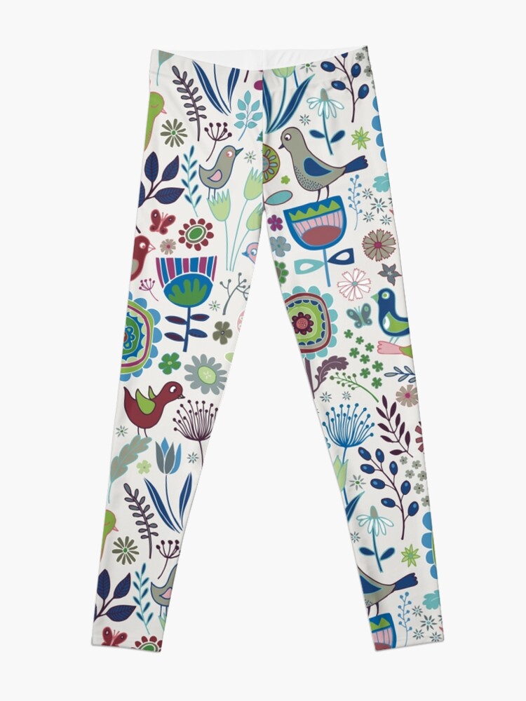 Alternate view of Birds and Blooms - Iznik - Pretty Floral Bird Pattern by Cecca Designs Leggings