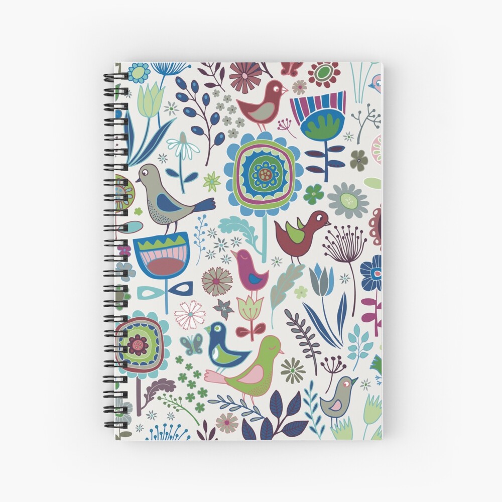 Birds and Blooms - Iznik - Pretty Floral Bird Pattern by Cecca Designs Spiral Notebook