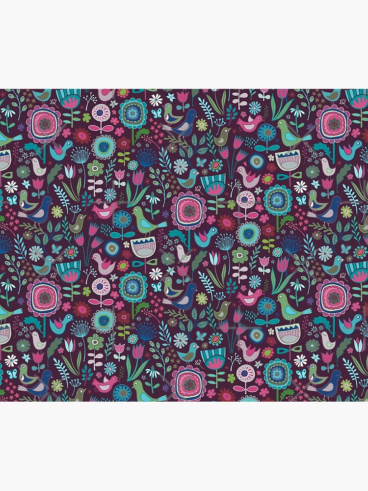 Thumbnail 6 of 6, Throw Blanket, Birds and Blooms - blueberry - pretty floral bird pattern by Cecca Designs designed and sold by Cecca-Designs.