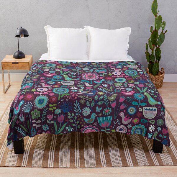 Item preview, Birds and Blooms - blueberry - pretty floral bird pattern by Cecca Designs designed and sold by Cecca-Designs.