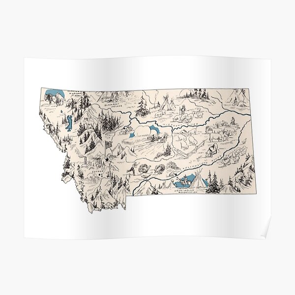 Montana Vintage Picture Map Poster