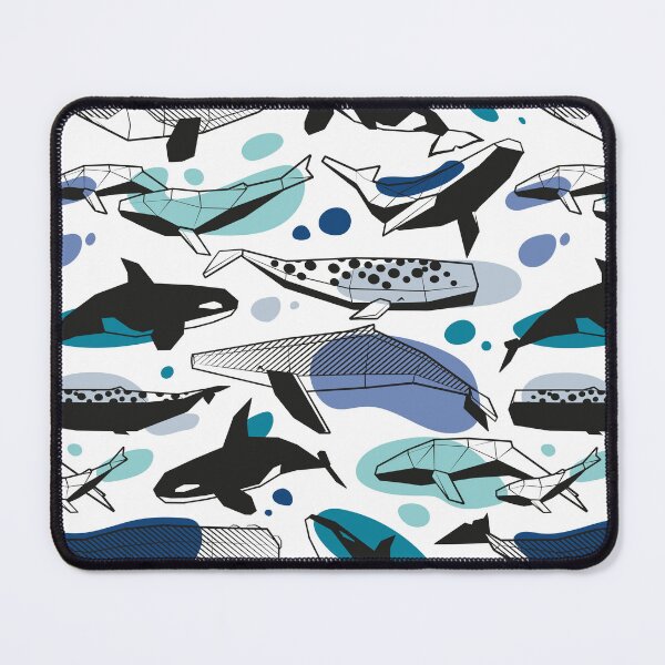 Item preview, Whales joyful song // white background pastel denin and classic blue teal aqua and white and black geometric sea animals designed and sold by SelmaCardoso.
