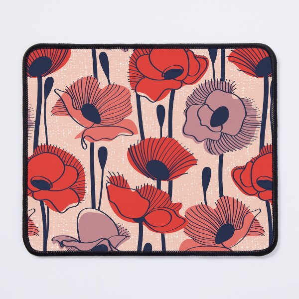 Item preview, Field of poppies // rose background neon red orange shade coral and dry rose wildflowers oxford blue line contour  designed and sold by SelmaCardoso.
