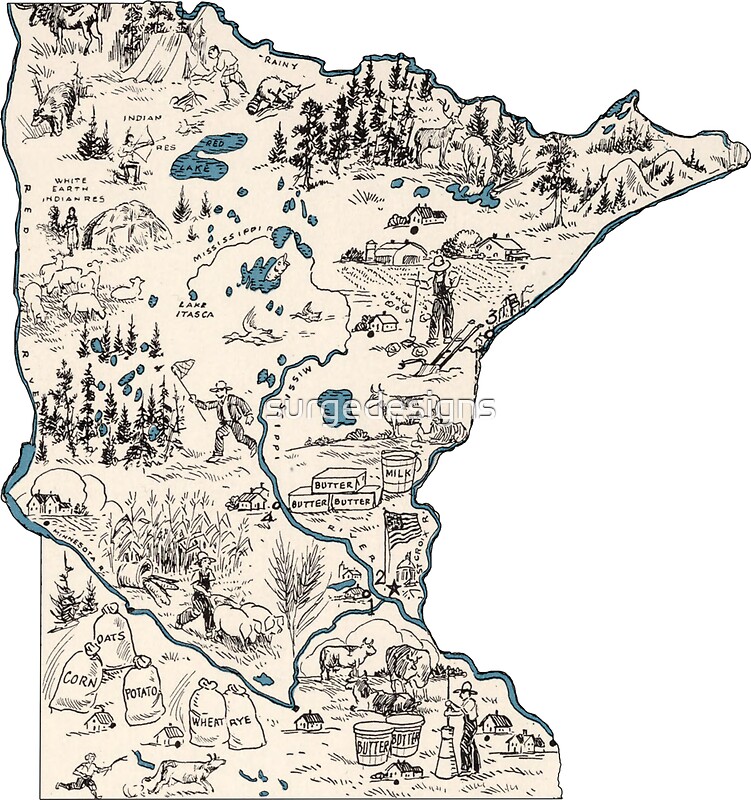 "Minnesota Vintage Picture Map" Stickers by surgedesigns | Redbubble