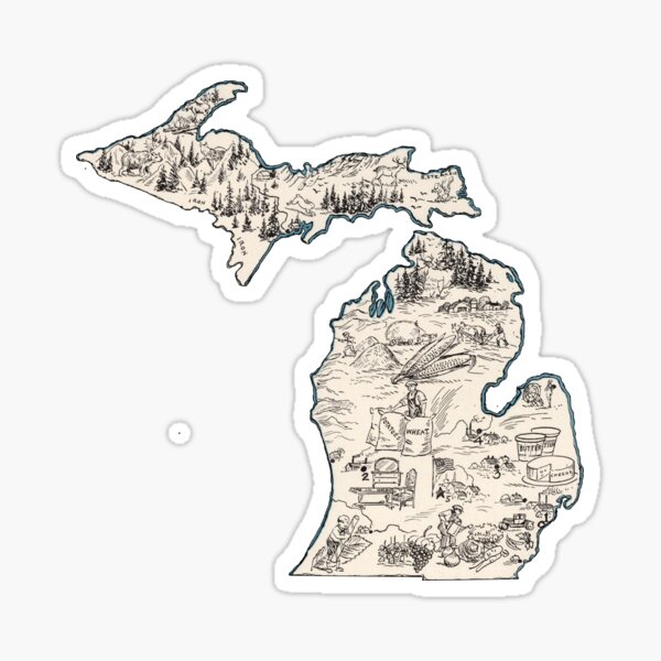 Michigan Vintage Picture Map Sticker