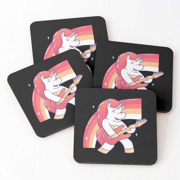 Item preview, Cute Guitar Playing Unicorn Orange Red Yellow Rainbow Classic  designed and sold by canalelassa2.