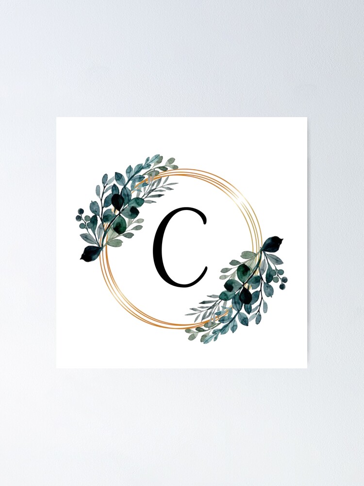 Pretty Gold Monogram Letter C Blue - Monogram C - Magnet