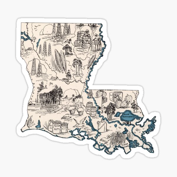 Louisiana Vintage Picture Map Sticker